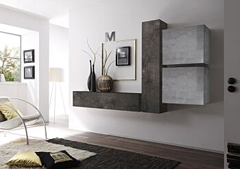 Parete attrezzata moderna di design, in Ossido e Beton - 244x169 cm