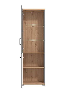 Vetrina stretta 2 ante, finitura Rovere e Grigio grafite