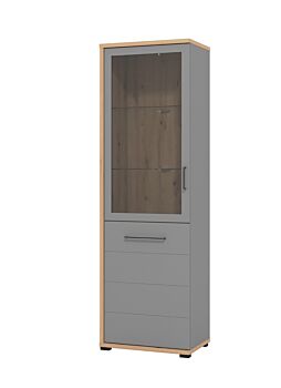 Vetrina stretta 2 ante, finitura Rovere e Grigio grafite