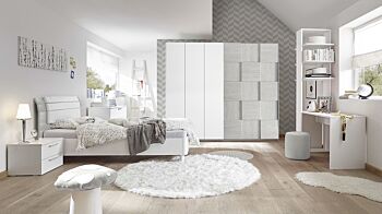Camera completa con letto pannello curvo grigio e con armadio Miss