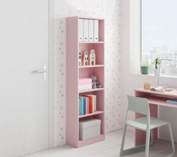 Libreria alta moderna, 4 ripiani, finitura rosa