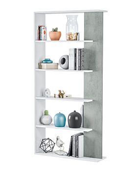 Libreria moderna di design 5 ripiani, bianco e cemento