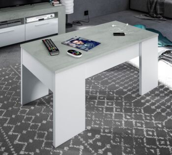 Tavolino basso con contenitore, bianco artik e Cemento