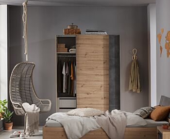 Armadio industry con 2 ante scorrevoli, finitura Rovere e Grigio smoke