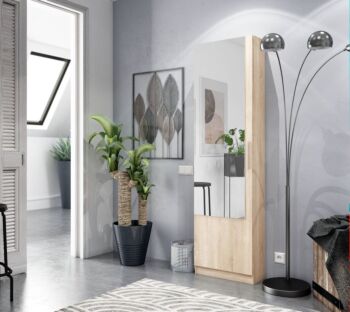 Scarpiera ad 1 anta con specchio, finitura rovere canadian