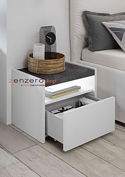 Coppia di comodini finitura Bianco Opaco e Ossido, guide ammortizzate