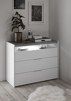 Comò moderno bianco opaco e beton con 3 cassetti
