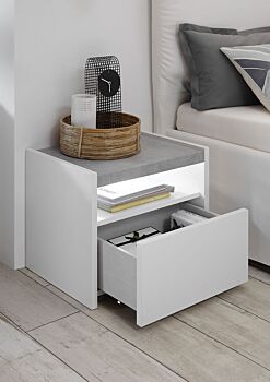 Camere matrimoniale con letto contenitore finitura Bianca Opaco e Beton