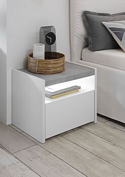 Economica Coppia di comodini finitura Bianco Opaco e Beton, guide ammortizzate