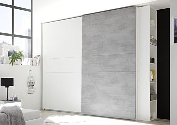 Nuovo Armadio 2 ante scorrevoli, conveniente e moderno, colori Bianco opaco e Beton