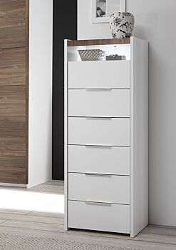 Camera matrimoniale con letto in ecopelle tabacco, armadio con anta noce dark H.248 e comodini bianchi opachi