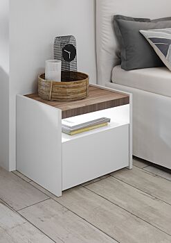 Set Comò, Settimino e 2 Comodini con guide ammortizzate in finitura bianco opaco e Noce Dark
