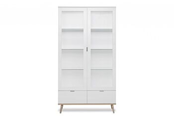 Vetrina in stile nordico con 2 ante e 2 cassetti in finitura Bianco e Quercia