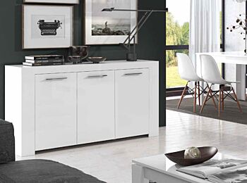 Madia, Credenza bianco opaco a 3 ante battenti
