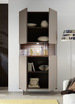 Vetrina moderna a 2 ante, finitura bronzo con piedini di design