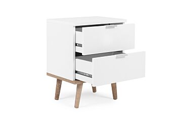 Coppia di Comodini in finitura bianco con piedi in legno
