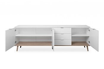 Madia in stile nordico in finitura Bianco e Quercia, 3 ante e 3 cassetti