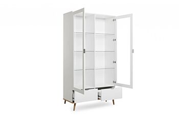 Vetrina in stile nordico con 2 ante e 2 cassetti in finitura Bianco e Quercia