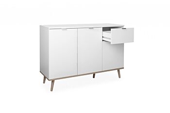 Madia in stile nordico in finitura Bianco e Quercia, 3 ante e 1 cassetto