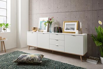 Madia in stile nordico in finitura Bianco e Quercia, 3 ante e 3 cassetti
