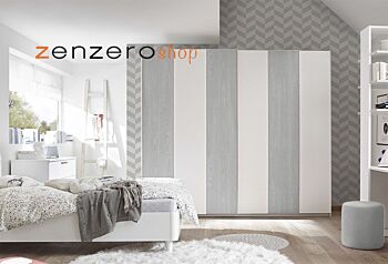 Cameretta moderna con letto imbottito e armadio vertigo grigio