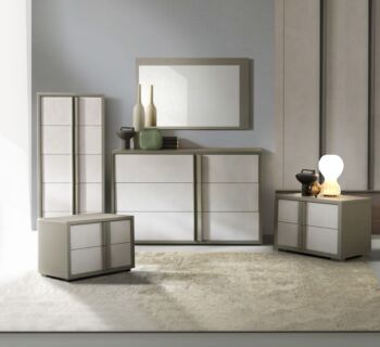 Set zona notte completo, finitura Calce e Grigio londra