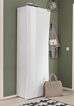 Armadio guardaroba in finitura bianco laccato lucido, linea arco