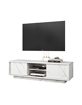 Porta TV moderno, 2 ante in finitura effetto Marmo Bianco di Carrara