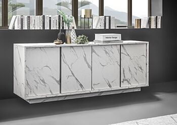 Madia moderna, 4 ante in finitura effetto Marmo Bianco di Carrara