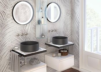 Doppio mobile bagno sospeso, finitura Bianco opaco e Gres calacatta