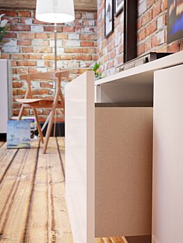 Madia Bianca lucido con fianchi Grigio loftwood, 2 ante 2 cassetti