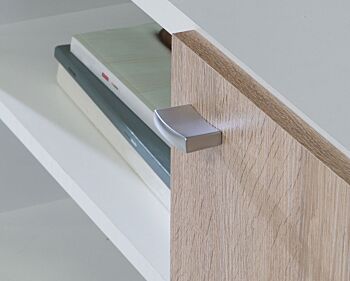 Vetrina moderna con ante e cassetti, finitura Rovere sonoma e Bianco