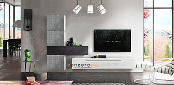 Soggiorno Zenzero, parete attrezzata moderna, Bianca lucida e Beton e Antracite