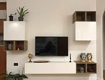 Parete componibile in legno laccato bianco - 270x180 cm