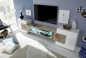 Mobile porta TV, parete attrezzata Bianco Lucido e Pero