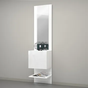 Pannello Specchiera con elemento ad 1 Anta Battente, 45x191x35 h cm, Bianco laccato lucido