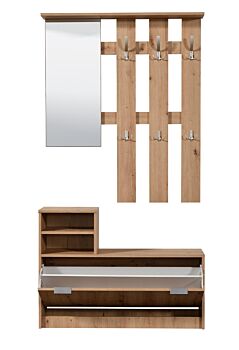 Mobili ingresso con scarpiera, specchiera e appendiabiti, Rovere, scontato