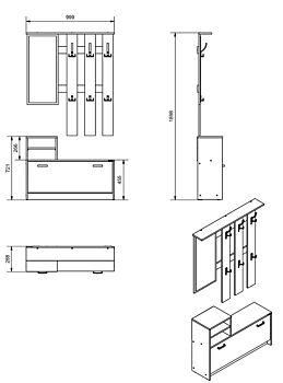 Mobili ingresso con scarpiera, specchiera e appendiabiti, Rovere, scontato