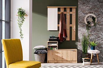Mobili ingresso con scarpiera, specchiera e appendiabiti, Rovere, scontato