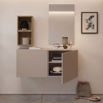 Mobile da ingresso con coppia di cubi, vani e specchio, Cashmere e Cadiz