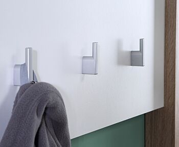 Mobile ingresso con appendiabiti e cassetti, finitura Rovere e Bianco