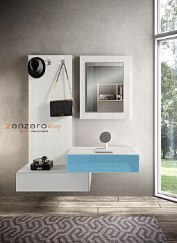 Ingresso moderno Awasis in finitura Frassinato bianco, Grigio opaco e Azzurro vetro