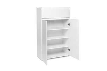 Madia alta dal design semplice con 2 ante e 1 cassetto finitura Bianco opaco