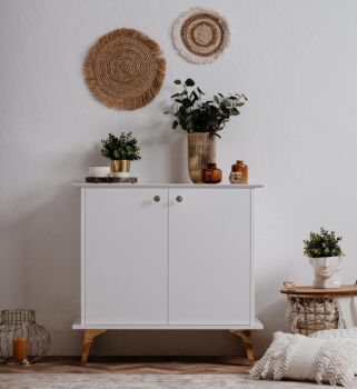 Soggiorno Oslo composto da 3 madie e un porta tv in finitura bianco e oro