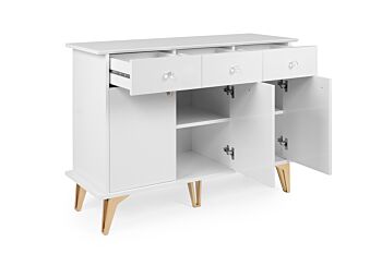 Madia Oslo con 3 ante e 3 cassetti in finitura bianco e oro