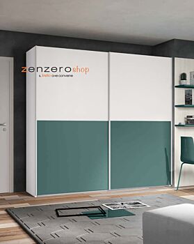 Armadio scorrevole moderno, Verde Salvia e Bianco Opaco a 2 ante
