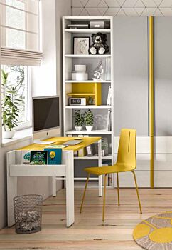 Scrivania con portariviste, finitura Larice bianco e Giallo grano