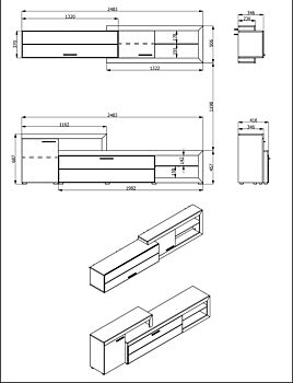 Parete attrezzata design moderno, finitura Rovere e Bianco