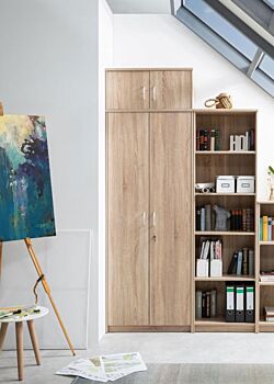 Armadio porta scope, multiuso, 4 ante, finitura Rovere Sonoma