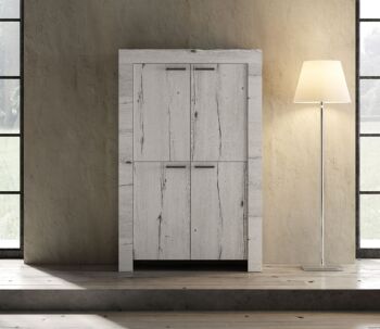 Madia contenitore 4 ante stile shabby chic, rovere neve